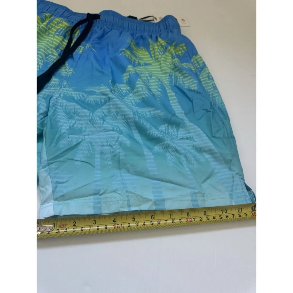 NWT Cozople Men’s Swim Trunks Blue Palm Tree Print Quick Dry Shorts Size M NWT